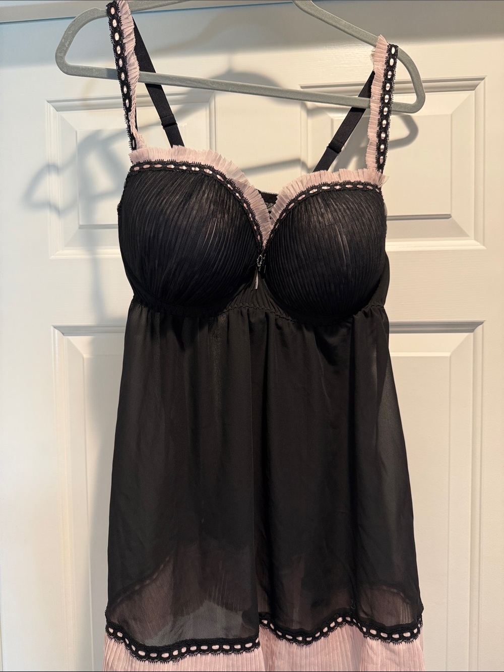 Charming Black Chemise with Pink Trim